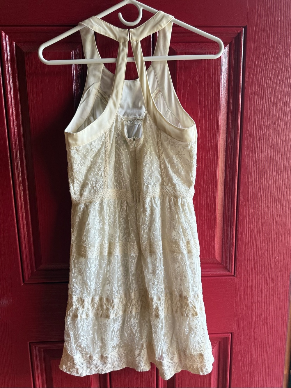 American Eagle Outfitters Cream Lace Halter Mini Dress-Size 4 - Picture 2 of 10